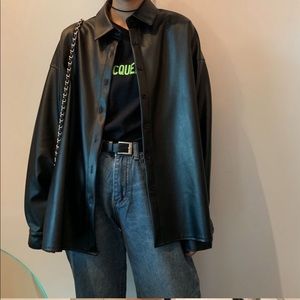 Faux leather button jacket